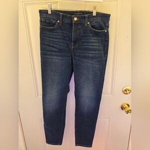Lucky Brand Dark Blue Denim Jeans with Tan Leather Patch Size 12